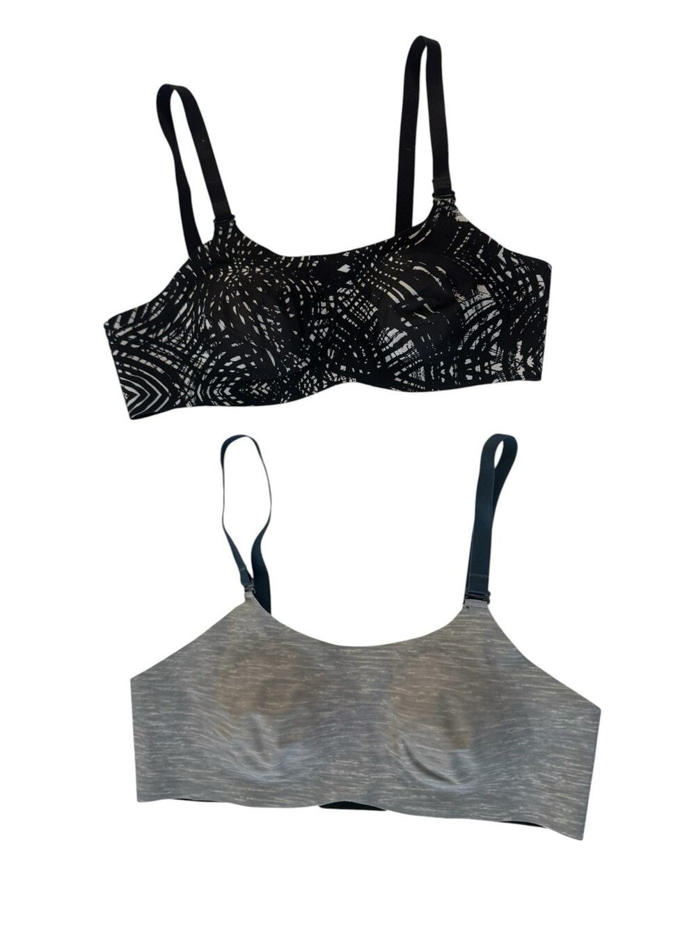 Knix Size 1 Wireless T-shirt Bra LOT of 2 Gray and Black / White #NE208